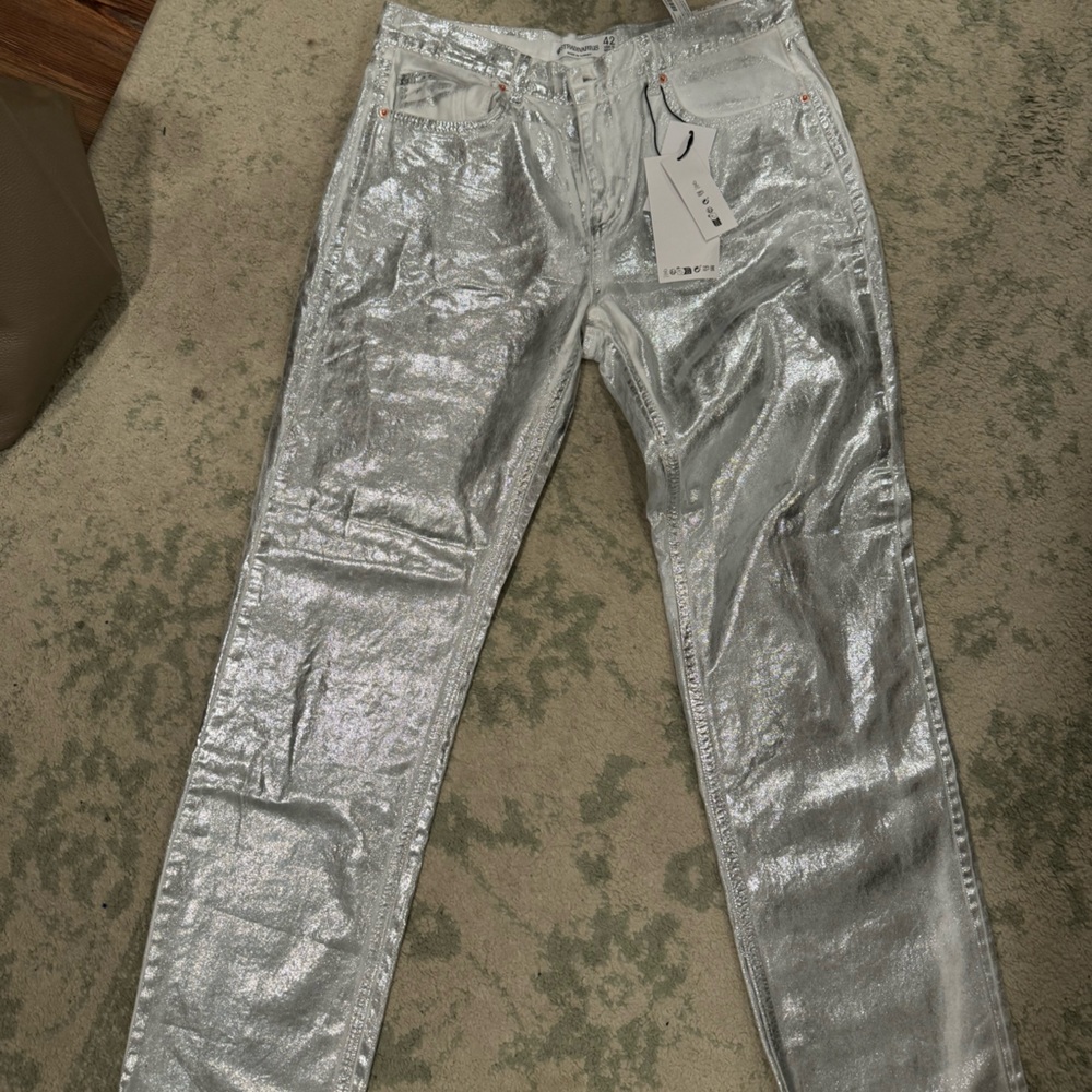 ASOS metallic silver pants low rise